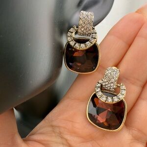 Luxury Gold and Brown Gemstone Earrings